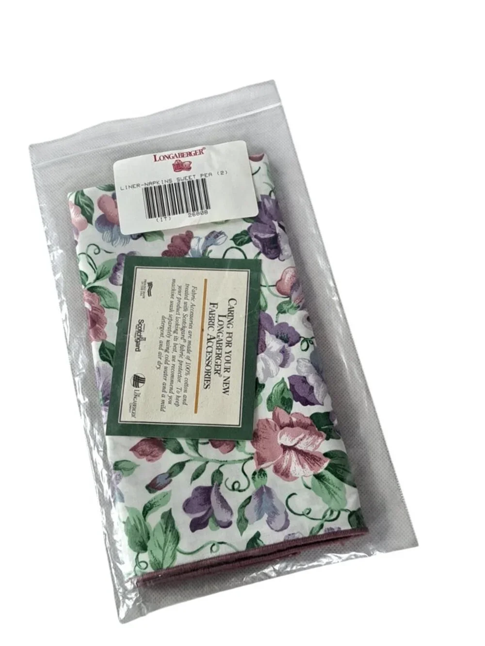 NEW 2 PK LONGABERGER FABRIC NAPKINS SWEET PEA 17